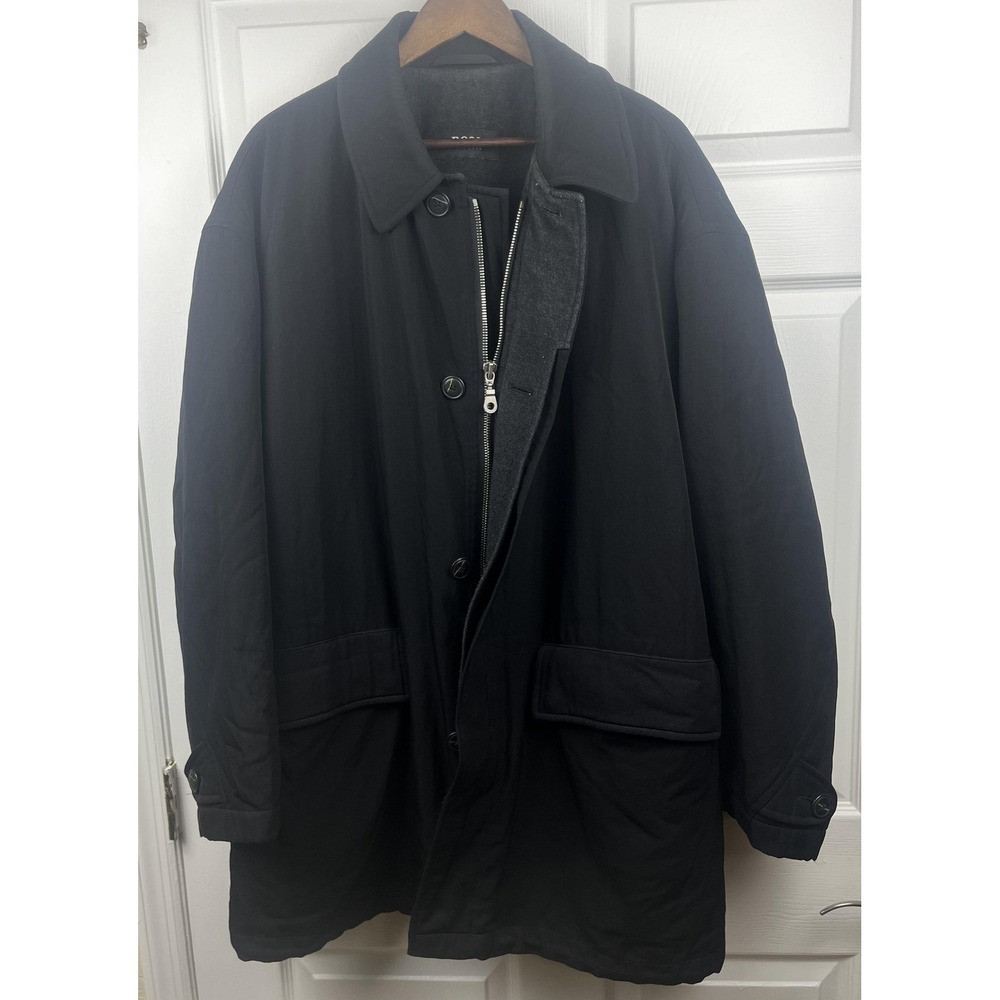 Hugo Boss Coat Mens 54 XL Black Wool Blend SIMA-W Made Portugal Detachable Liner